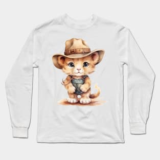 African Lion Wearing a Cowboy Hat Long Sleeve T-Shirt